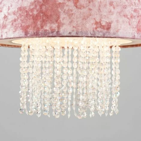 MINISUN 2 x Pink Velvet Ceiling Pendant Light Shades With Clear Acrylic Droplets + 10W LED Bulbs Warm White MINISUN 2 X Pink Velvet Ceiling Pendant Light Shades With Clear Acrylic Droplets + 10W LED Bulbs Warm White -MINISUN Shop 16594569 2