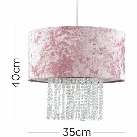 MINISUN 2 x Pink Velvet Ceiling Pendant Light Shades With Clear Acrylic Droplets + 10W LED Bulbs Warm White MINISUN 2 X Pink Velvet Ceiling Pendant Light Shades With Clear Acrylic Droplets + 10W LED Bulbs Warm White -MINISUN Shop 16594569 4