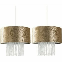 MINISUN 2 X Gold Velvet Ceiling Pendant Light Shades With Clear Acrylic Droplets