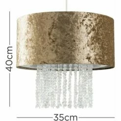 MINISUN 2 X Gold Velvet Ceiling Pendant Light Shades With Clear Acrylic Droplets + 10W LED Bulbs Warm White -MINISUN Shop 16594572 4