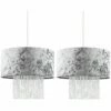 MINISUN 2 X Silver Grey Velvet Ceiling Pendant Light Shades With Clear Acrylic Droplets 1 MINISUN 2 X Silver Grey Velvet Ceiling Pendant Light Shades With Clear Acrylic Droplets -MINISUN Shop 16594574 1