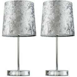 MINISUN 2 X Chrome Table Lamps 4W LED Bulbs Warm White - Grey Velvet