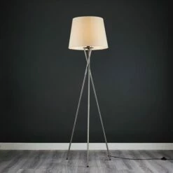 MINISUN Floor Lamp Tripod Camden Light In Brushed Chrome With Tapered Lampshade - Beige 3 MINISUN Floor Lamp Tripod Camden Light In Brushed Chrome With Tapered Lampshade - Beige -MINISUN Shop 16594606 2