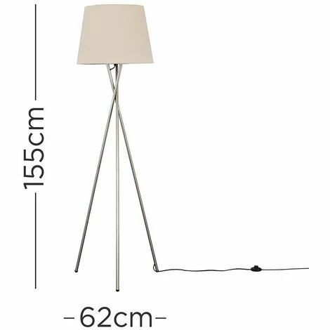 MINISUN Floor Lamp Tripod Camden Light in Brushed Chrome with Tapered Lampshade - Beige MINISUN Floor Lamp Tripod Camden Light In Brushed Chrome With Tapered Lampshade - Beige -MINISUN Shop 16594606 4