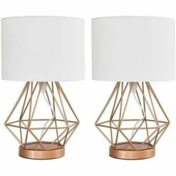 MINISUN 2 X Copper Touch Table Lamps + White Shade - Add LED Bulbs