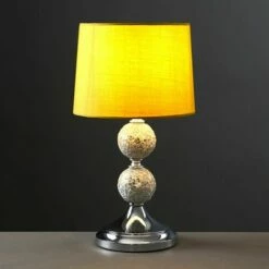 MINISUN 2 X Decorative Chrome & Mosaic Crackle Glass Table Lamps - Mustard - Including LED Bulb -MINISUN Shop 16594714 2