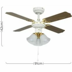 MINISUN Hawker White & Wood 4 Blade Ceiling Fan + LED Bulbs -MINISUN Shop 16647757 4