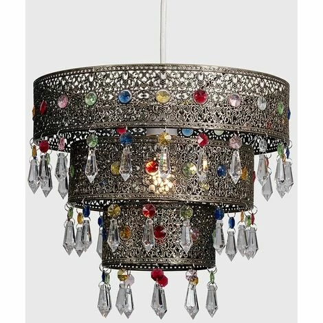 MINISUN Moroccan 3 Tier Distressed Ceiling Pendant Light Shade + Multi-coloured Acrylic Jewel Droplets - No Bulb MINISUN Moroccan 3 Tier Distressed Ceiling Pendant Light Shade + Multi-coloured Acrylic Jewel Droplets - No Bulb -MINISUN Shop 16648021 2