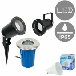 MINISUN Berwick 3 In 1 IP65 Outdoor Ground Spike, Wall Over , Spotlight + 5W LED GU10 Bulb