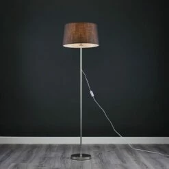 MINISUN Charlie Stem Floor Lamp In Brushed Chrome + Doretta Shade - Dark Grey -MINISUN Shop 16649460 2