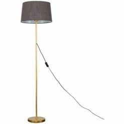 MINISUN Charlie Stem Floor Lamp In Gold With Doretta Shade - Grey - No Bulb