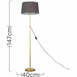 MINISUN Charlie Stem Floor Lamp In Gold With Doretta Shade - Grey - No Bulb -MINISUN Shop 16649571 4