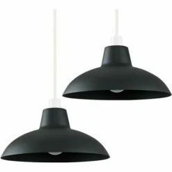 MINISUN 2 X Civic Metro Ceiling Light Shades With LED Bulbs - Black