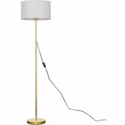 Front Page 29 MINISUN Floor Lamp Charlie Stem Standing Light In Gold With Cylinder Shade - Cool Grey