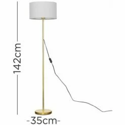 MINISUN Floor Lamp Charlie Stem Standing Light In Gold With Cylinder Shade - Cool Grey -MINISUN Shop 16649908 4