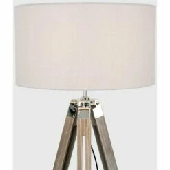 MINISUN Tripod Floor Lamp Clipper In Light Wood With Cylinder Shade - Cool Grey -MINISUN Shop 16649972 3