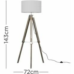 MINISUN Tripod Floor Lamp Clipper In Light Wood With Cylinder Shade - Cool Grey -MINISUN Shop 16649972 4