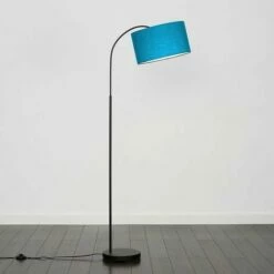 MINISUN Curved Floor Lamp In Black With Reni Shade - French Blue - No Bulb -MINISUN Shop 16650004 2