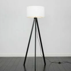 MINISUN Wooden Black Tripod Floor Lamp With Large Drum Shade - No Bulb 3 MINISUN Wooden Black Tripod Floor Lamp With Large Drum Shade - No Bulb -MINISUN Shop 16650007 2