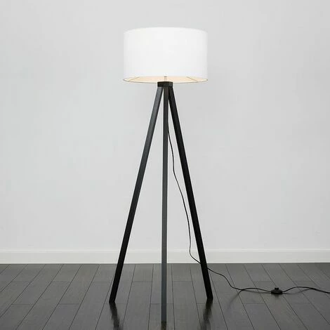 MINISUN Wooden Black Tripod Floor Lamp With Large Drum Shade - No Bulb MINISUN Wooden Black Tripod Floor Lamp With Large Drum Shade - No Bulb -MINISUN Shop 16650007 2