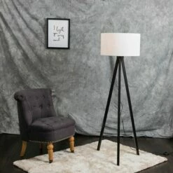 MINISUN Wooden Black Tripod Floor Lamp With Large Drum Shade - No Bulb 4 MINISUN Wooden Black Tripod Floor Lamp With Large Drum Shade - No Bulb -MINISUN Shop 16650007 3
