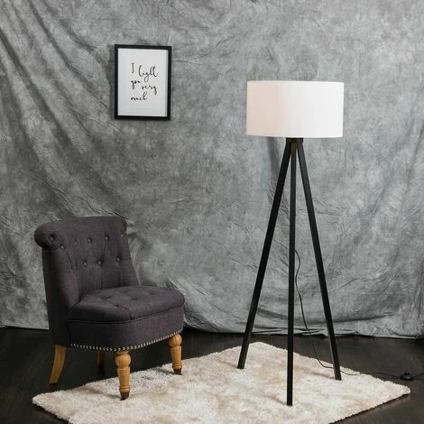 MINISUN Wooden Black Tripod Floor Lamp With Large Drum Shade - No Bulb MINISUN Wooden Black Tripod Floor Lamp With Large Drum Shade - No Bulb -MINISUN Shop 16650007 3