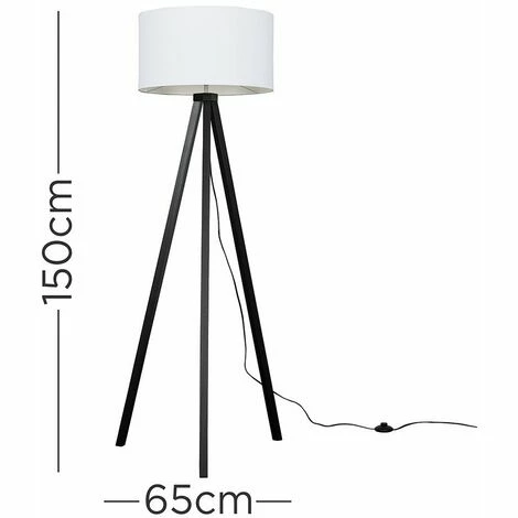 MINISUN Wooden Black Tripod Floor Lamp With Large Drum Shade - No Bulb MINISUN Wooden Black Tripod Floor Lamp With Large Drum Shade - No Bulb -MINISUN Shop 16650007 4