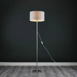 MINISUN Floor Lamp Charlie Stem Standing Light In Brushed Chrome With Cylinder Shade - Cool Grey -MINISUN Shop 16650249 2