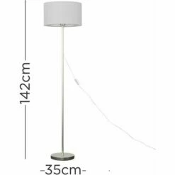 MINISUN Floor Lamp Charlie Stem Standing Light In Brushed Chrome With Cylinder Shade - Cool Grey -MINISUN Shop 16650249 4