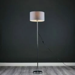 MINISUN Charlie Stem Floor Lamp In Chrome With Reni Shade - Cool Grey -MINISUN Shop 16650258 2