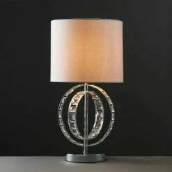 MINISUN Chrome Jewel Touch Table Lamp Grey Drum Lampshade - Cool Grey - No Bulb -MINISUN Shop 16650296 2