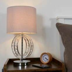 MINISUN Chrome Jewel Touch Table Lamp Grey Drum Lampshade - Cool Grey - No Bulb -MINISUN Shop 16650296 3