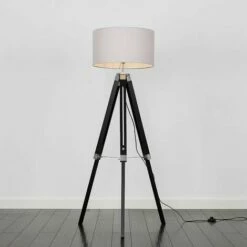 MINISUN Tripod Floor Lamp Clipper Standing Light In Black With Cylinder Shade - Cool Grey -MINISUN Shop 16650330 2