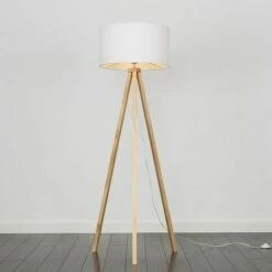 MINISUN Light Wood Tripod Floor Lamp With Large Drum Shade - No Bulb -MINISUN Shop 16650349 2