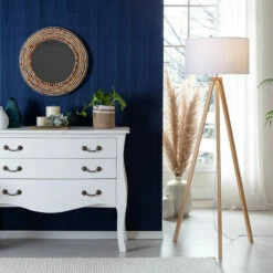 MINISUN Light Wood Tripod Floor Lamp With Large Drum Shade - No Bulb -MINISUN Shop 16650349 3