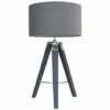 MINISUN Tripod Grey & Chrome LED Table Lamp Large Drum Shade + Bulb - Dark Grey -MINISUN Shop 16650835 1