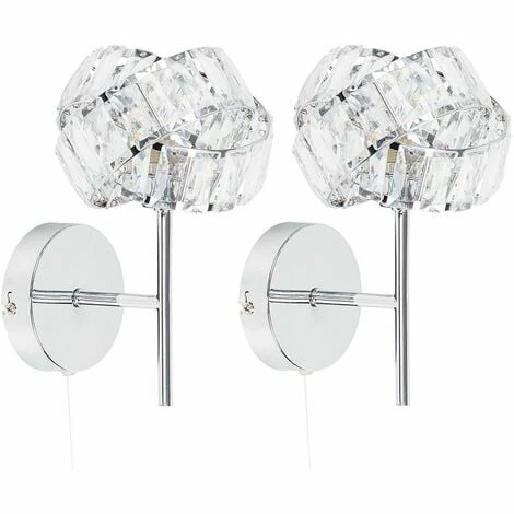 MINISUN 2 x Chrome & Clear Acrylic Jewel Intertwined Rings Pull Switch Wall Lights - No Bulbs MINISUN 2 X Chrome & Clear Acrylic Jewel Intertwined Rings Pull Switch Wall Lights - No Bulbs -MINISUN Shop 16651426 1