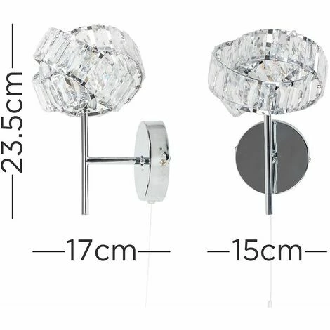 MINISUN 2 x Chrome & Clear Acrylic Jewel Intertwined Rings Pull Switch Wall Lights - No Bulbs MINISUN 2 X Chrome & Clear Acrylic Jewel Intertwined Rings Pull Switch Wall Lights - No Bulbs -MINISUN Shop 16651426 4