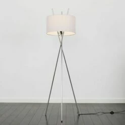MINISUN Tripod Floor Lamp Crawford Standard Light In Chrome With Cylinder Lampshade - Cool Grey -MINISUN Shop 16796959 2