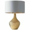 MINISUN Metallic Gold Indent Textured Ceramic Table Lamp Grey/Gold Drum Shade - No Bulb -MINISUN Shop 16823250 1
