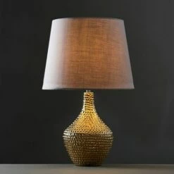 MINISUN Metallic Gold Indent Textured Ceramic Table Lamp - Grey - No Bulb -MINISUN Shop 16823259 2