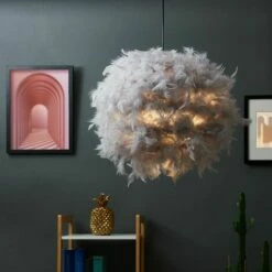 MINISUN Uriel Feather Ball Ceiling Pendant Light Shade - Grey - No Bulb 4 MINISUN Uriel Feather Ball Ceiling Pendant Light Shade - Grey - No Bulb -MINISUN Shop 23357022 3