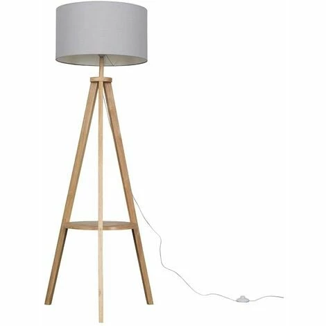 MINISUN Tripod Shelf Floor Lamp in Light Wood with Large Drum Shade - Cool Grey MINISUN Tripod Shelf Floor Lamp In Light Wood With Large Drum Shade - Cool Grey -MINISUN Shop 23437435 1