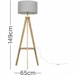 MINISUN Tripod Shelf Floor Lamp In Light Wood With Large Drum Shade - Cool Grey 5 MINISUN Tripod Shelf Floor Lamp In Light Wood With Large Drum Shade - Cool Grey -MINISUN Shop 23437435 4
