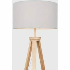 MINISUN 151cm Floor Lamp Wooden Tripod In Light Wood With Drum Shade - Cool Grey -MINISUN Shop 23437437 3
