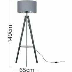 MINISUN Tripod Shelf Floor Lamp In Grey With Large Drum Shade - Grey & Chrome - No Bulb -MINISUN Shop 23560464 4