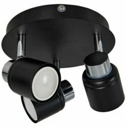 MINISUN IP44 3 Way Round Plate Spotlight In Chrome And Black - No Bulbs