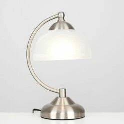 MINISUN Stamford Crescent Table Lamp With Glass Shade - Brushed Chrome - No Bulb -MINISUN Shop 24402505 2