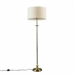 MiniSun Antique Brass Floor Lamp With Fabric Lampshade - Beige