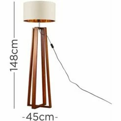 MINISUN Beltan 4 Leg Floor Lamp In Dark Wood With Reni Shade - Beige & Gold - No Bulb -MINISUN Shop 26800753 4